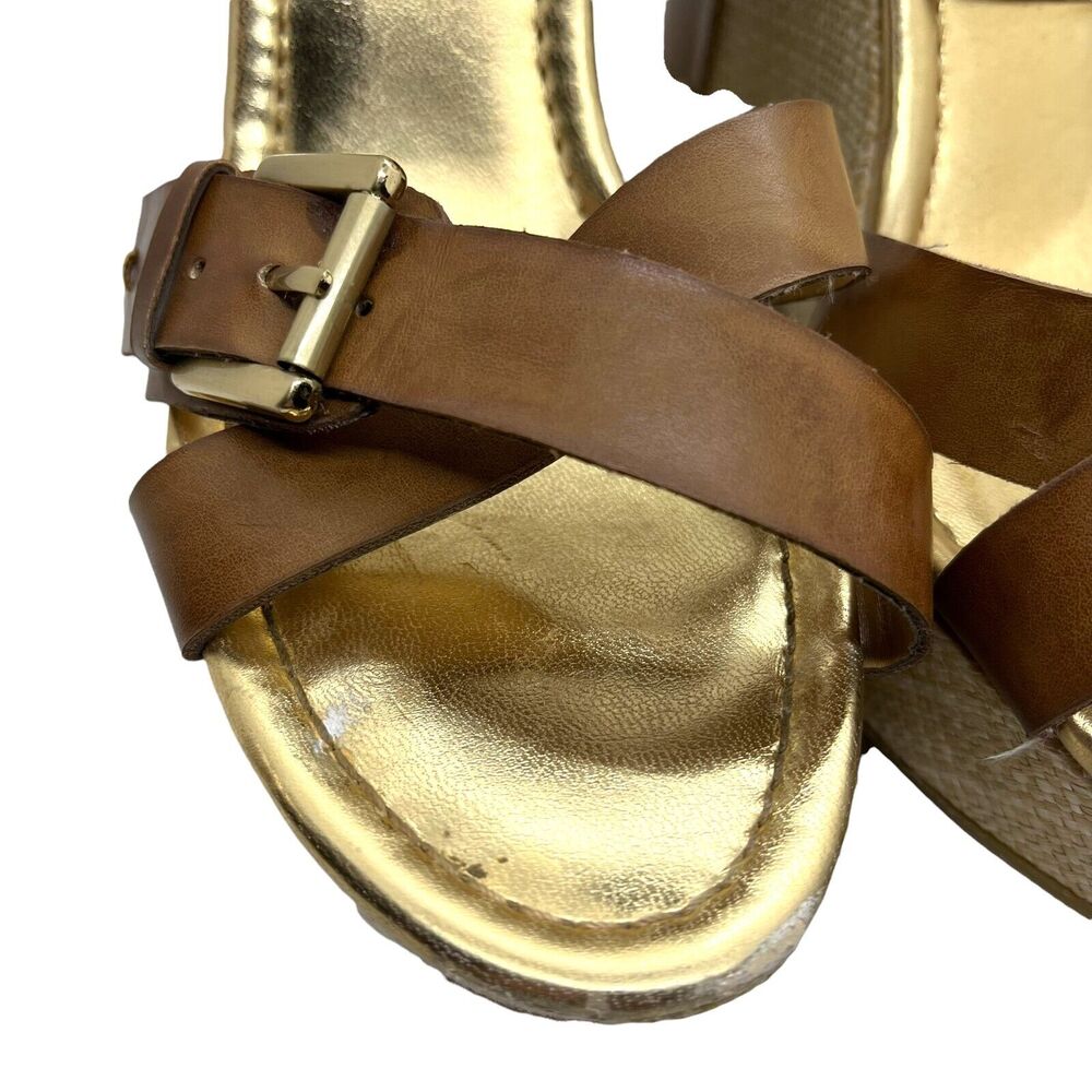 Audrey Brooke Sandals Wedge Heel Abhollie Vegan Luggage Look Straw Covered 8M - Picture 5 of 16